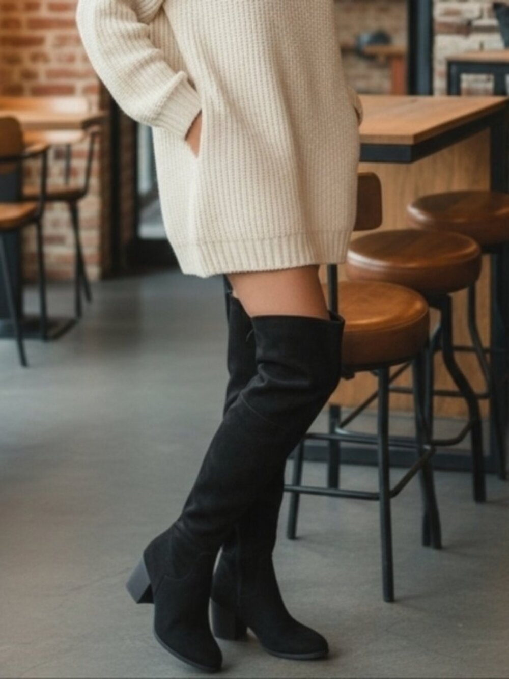 BP NORDSTROM Luke OTK Boots 6 Black Vegan Suede Over the Knee Fold Down Tall - Picture 13 of 13